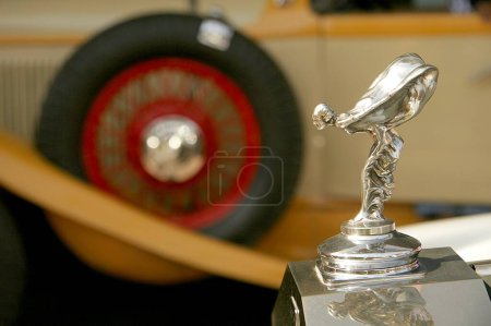Photo for Cars Vehicles Automobiles , Vintage Car emblem of 1940 Rolls Royce and wheels of 1932 Chrysler - Royalty Free Image