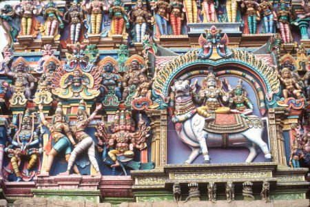 stucco figures carved on Sri Meenakshi Temple ; Madurai ; Tamil Nadu ; India