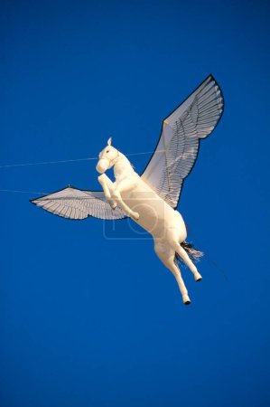 Photo for Innovative kite flying , white horse , Kite Makara Sankranti Festival , international kite festival , juhu , bombay mumbai , maharashtra , india - Royalty Free Image