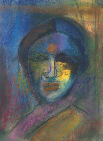 Foto de Color acrílico en la cara de la mujer de papel, Artista: Arun K. Mishra - Imagen libre de derechos