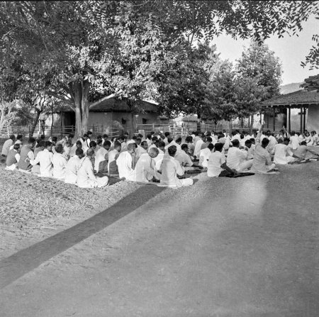 Photo for Old vintage 1900s black and white picture of Indian village meeting support freedom movement India 1940s - Royalty Free Image