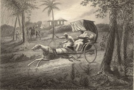 Téléchargez les photos : Peinture miniature, Dr Graham tourné dans son buggy par le sealkote Mutineers Mutiny scènes 1857, Inde - en image libre de droit
