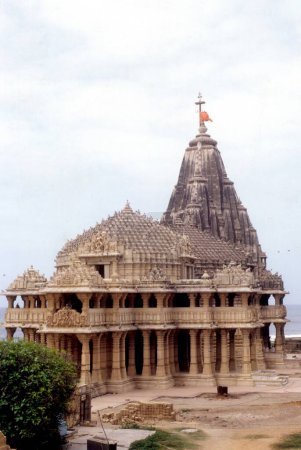 The Somnath Temple located in the Prabhas Kshetra near Veraval in Saurashtra on the western coast of Gujarat ; India