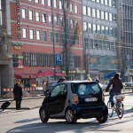 Smart car & bicycle, Munich, Germany, Europe 