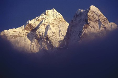 Sunset on Ama Dablam , 6856 meter , as seen from Dingboche , 4360 meter , Mount Everest area , Nepal