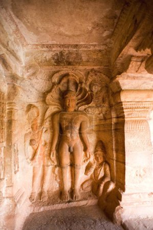 jain temple and statue of mahavira , Badami , Bagalkot , Karnataka , India