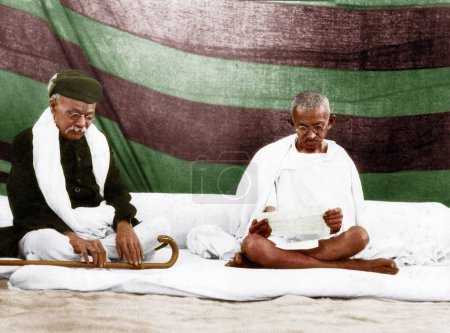 Foto de Mahatma Gandhi y M Girdhardas, Ahmedabad, Gujarat, India, Asia, 7 de septiembre de 1928 - Imagen libre de derechos