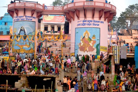Photo for Daswaswamedh Ghat scene on the Kartika Purnima day, Varanasi, Uttar Pradesh, India - Royalty Free Image