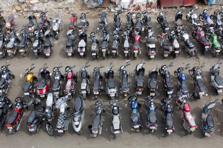 Photo for Motor bikes parked, mira road railway station, thane, maharashtra, india, asia - Royalty Free Image