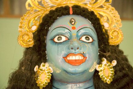 Statue der Göttin Durga Gesicht blaues Idol; kleiner Dorfbezirk Manik gunj; Bangladesch