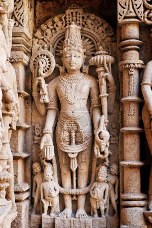 Photo for Vishnu ; Rani ki vav ; step well ; stone carving ; Patan ; Gujarat ; India - Royalty Free Image