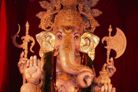Photo for Ganesh ganpati Festival Elephant head Lord procession , pune , Maharashtra , India - Royalty Free Image
