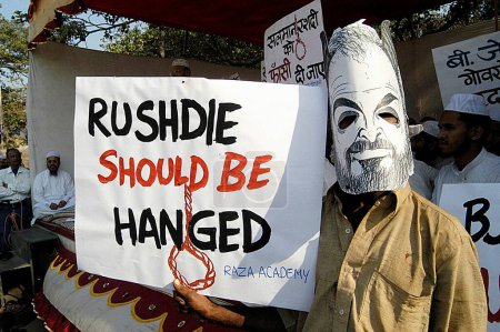 Photo for Raza academy Muslim organization protest against Salman Rushdie in Bombay Mumbai, Maharashtra, India - Royalty Free Image