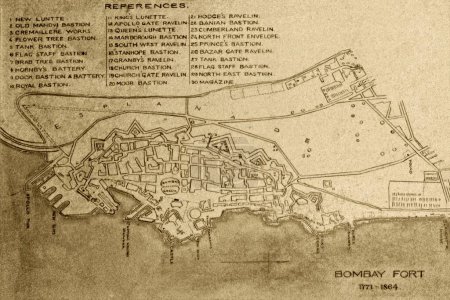 Old vintage map of fort, mumbai, maharashtra, india, asia