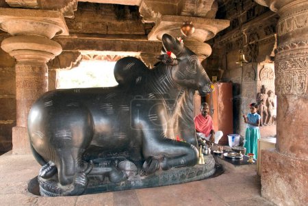 Photo for UNESCO World Heritage Site, Monolith Nandi statue in Pattadakal eight century, Karnataka, India - Royalty Free Image