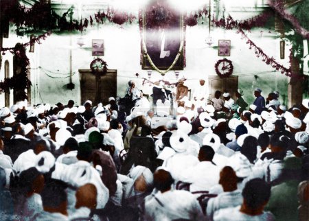 Téléchargez les photos : Mahatma Gandhi, Annie Besant et Srinavasa Sastri, Tamil Nadu, Inde, Asie, septembre 1921 - en image libre de droit