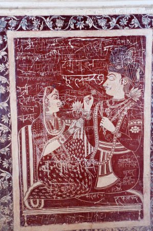 Foto de Pintura mural rey y reina en el templo de Lakshminarayan, Orchha, Tikamgarh, Madhya Pradesh, India - Imagen libre de derechos
