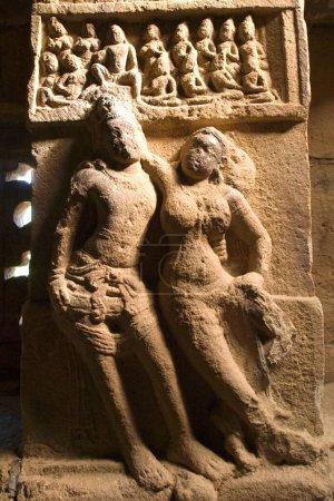 Foto de Patrimonio de la Humanidad por la UNESCO; esculturas en el templo de Papanatha del siglo VIII dedicado a Mukteswara en Pattadakal; Karnataka; India - Imagen libre de derechos