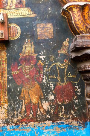 Photo for Seventeenth century murals on wall in Varadaraja Perumal Vishnu temple in Kanchipuram ; Tamil Nadu ; India - Royalty Free Image