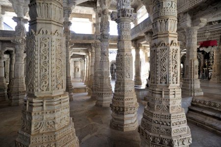 Hall of pillars adinatha jain temple in ranakpur at rajasthan india Asia