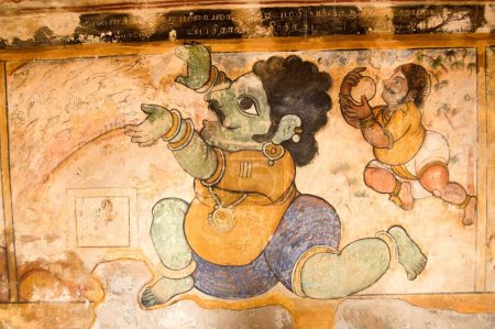 Téléchargez les photos : Peinture murale dans le temple Brihadeshwara, Thanjavur, Tamil Nadu, Inde - en image libre de droit