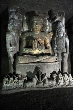 Photo for Rock cut cave Buddha statue Aurangabad Maharashtra India - Royalty Free Image
