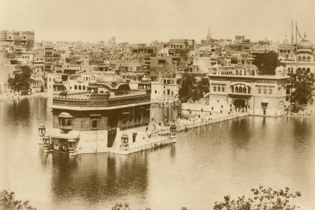 Alte Ansichtskarte vom goldenen Tempel, Amritsar, Punjab, Indien