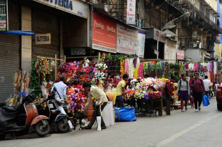 Photo for Artificial flower shop on street, mumbai, maharashtra, India, Asia - Royalty Free Image