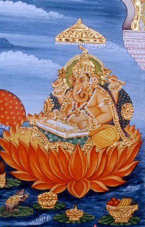 Foto de Ganesh ganpati Señor pintura en miniatura escritura escritura escritura - Imagen libre de derechos