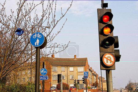 Photo for Traffic signal on the road Harrow, London, U.K. United Kingdom England - Royalty Free Image