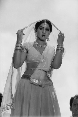 Photo for Indian old vintage 1980s black and white bollywood cinema hindi movie film actress, India,shree amma  Sridevi, Indian actresshree Amm - Royalty Free Image