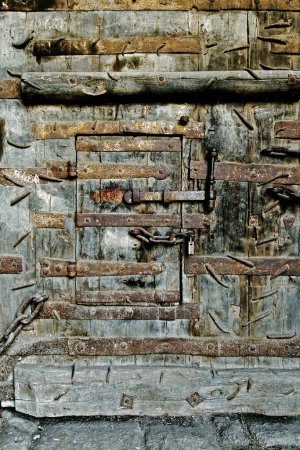 Puerta de madera Estilo de construcción; Shaniwar Wada; Pune; Maharashtra; India