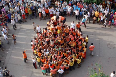 Photo for Dahi Hundie, Human Pyramid, Janmashtami janmashtami gokul ashtami govinda Festival, Bombay Mumbai, maharashtra, india - Royalty Free Image