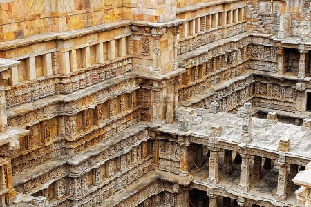Photo for Rani ki vav ; stone carving ; underground structure ; step well ; Patan ; Gujarat ; India - Royalty Free Image