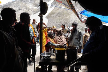 Photo for Pilgrim at food stall, amarnath yatra, Jammu Kashmir, India, Asia - Royalty Free Image