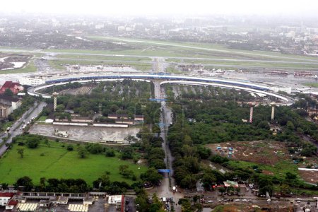 An aerial view of Mumbais Chhatrapati Shivaji Maharaj International airport runways at sahar in the suburb of Bombay Mumbai ; Maharashtra ; India 