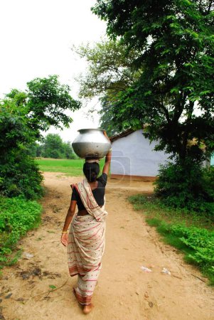 Téléchargez les photos : Ho tribus femme portant pot sur la tête, Chakradharpur, Jharkhand, Inde - en image libre de droit