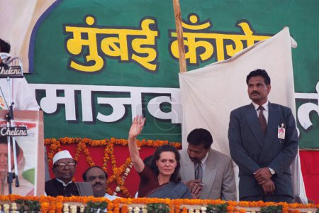 Photo for Sonia Gandhi the Indian National Congress Party Chairman attending meeting at shivaji park, Dadar, Bombay Mumbai, Maharashtra, India - Royalty Free Image