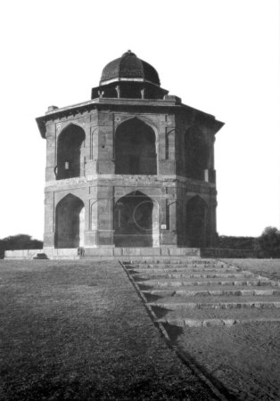 old vintage lantern slide of Humayun private library, Purana Qila, New Delhi, India, Asia