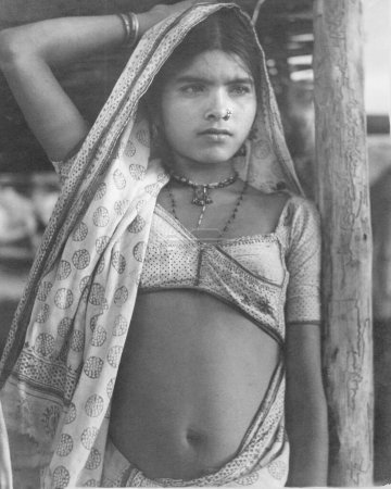 Photo for Old vintage outdoor portrait black and white early 1900s silver gelatin toned print Indian woman India - Royalty Free Image