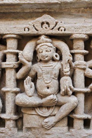 Photo for Kuber ; Shankanidhi ; Rani ki vav ; step well ; stone carving ; Patan ; Gujarat ; India - Royalty Free Image