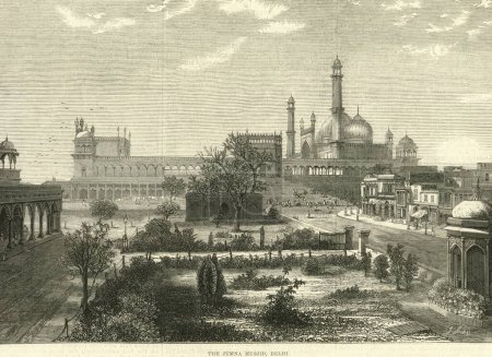 Téléchargez les photos : The Jumma masjid ; news 12 février 1876 ; Delhi ; Inde - en image libre de droit