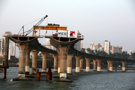 Construction site of Bandra Worli Sea link on Arabian sea ; Bombay Mumbai ; Maharashtra ; India