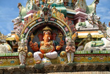 Shiva temple dedicated to Tejo Lingam ; idol of Ganesh outside of Garba Griha sanctum sanctorum ; Arunachala temple ; Tiruvannamalai ; Tamil Nadu ; India
