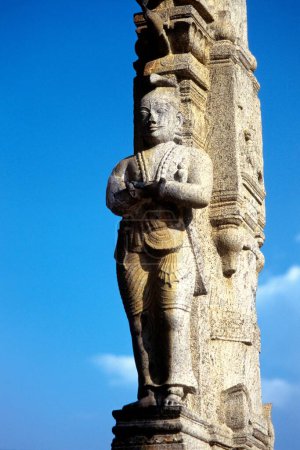 Sculpture of prince nayak in a pillar at brihadishwara temple , Thanjavur ,Tanjore , Tamil Nadu , India