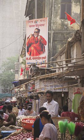 Photo for Poster of Bala saheb Thackarey in market area ; Grant road ; Bombay now Mumbai ; Maharashtra ; India NO MR - Royalty Free Image