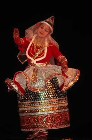 Photo for Manipuri dance, woman performing classical dance of India - Royalty Free Image