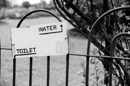 Toilet sign, Pherozeshah Mehta Garden, Hanging Gardens, Malabar Hill, Mumbai, Maharashtra, India, Asia