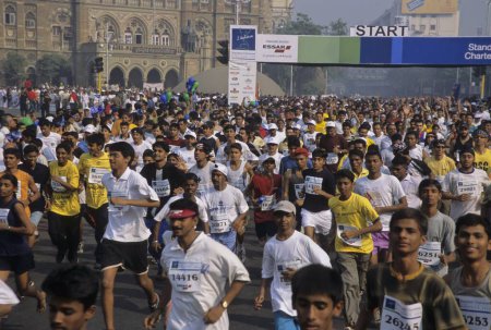 Photo for People Participate in mumbai marathon race, bombay mumbai, maharashtra, india 2004 - Royalty Free Image