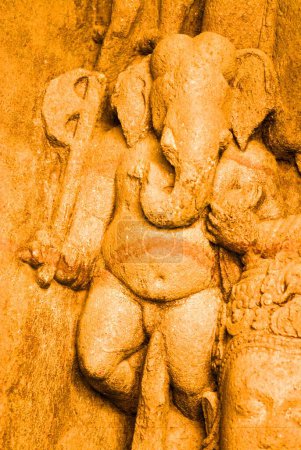 Photo for UNESCO World Heritage Site ; Richly stone carved Lord Ganesh at Elephanta Caves ; Gharapuri now known as elephanta Island ; District Raigad ; Maharashtra ; India - Royalty Free Image